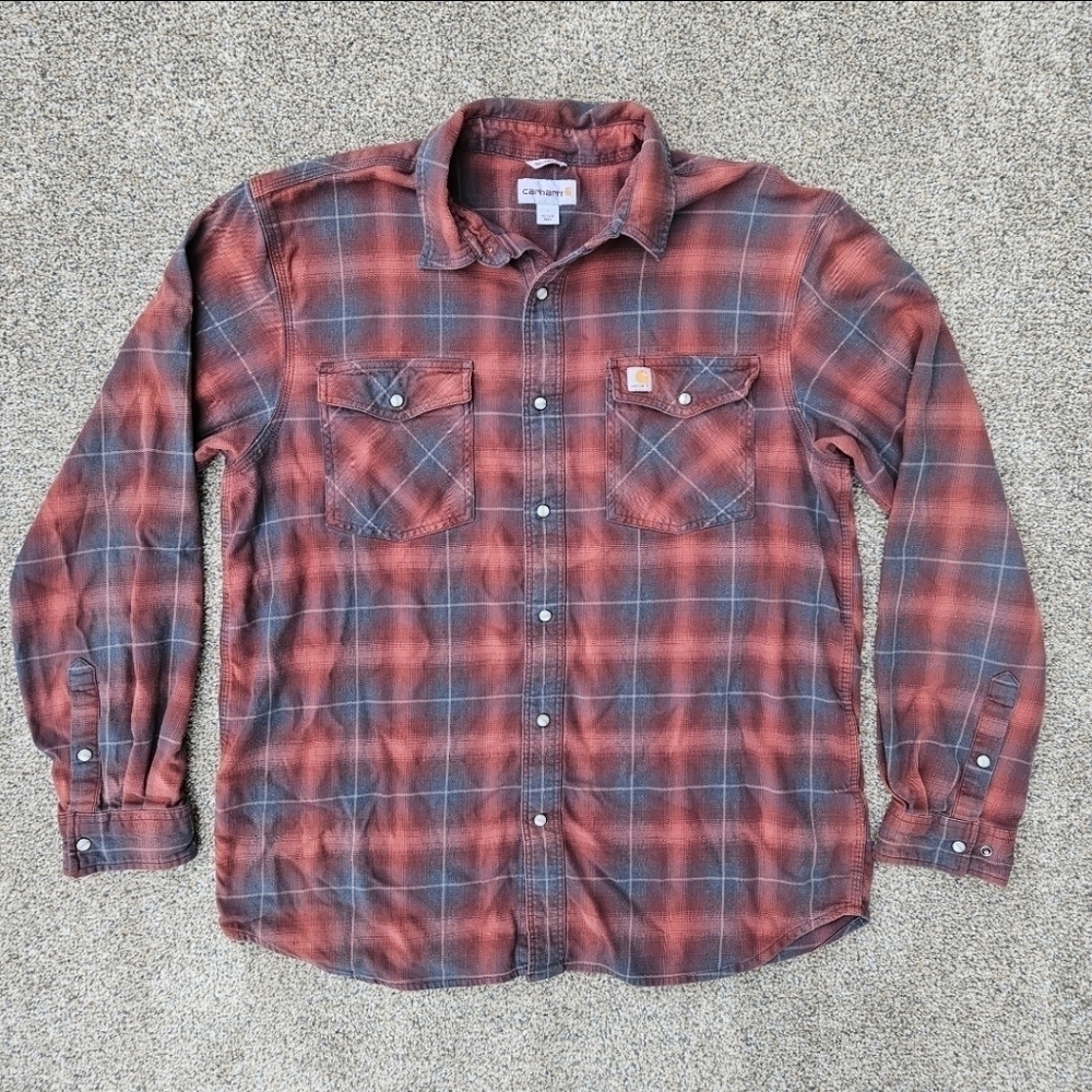 Carhartt Relaxed Fit Red Plaid Button Down Long Sleeve Shirt Men’s Size Large